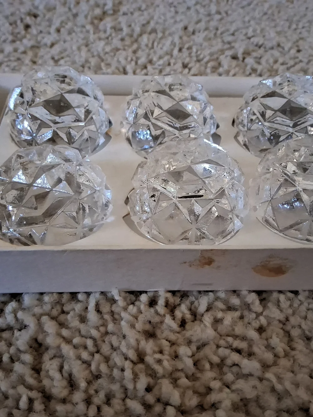 Vtg Set of 6 Salt Crystal Bowls & 2 Spoons Cut Glass Made in Japan w/Box